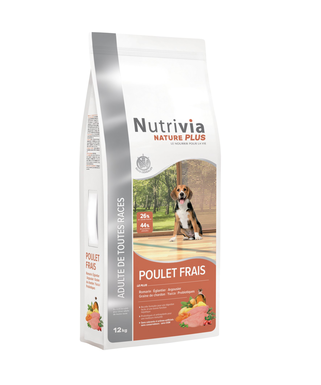 Nutrivia Nature Plus - Croquettes Naturelles au Poulet Frais pour Chien de Toutes Races - 12Kg