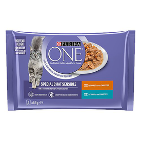 PURINA ONE - Sachets fraîcheurs Thon et Poulet pour Chats Sensibles - 4x85g