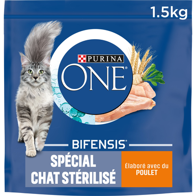 Purina One - Croquettes au Poulet et Blé pour Chat Adulte Stérilisé - 1,5Kg