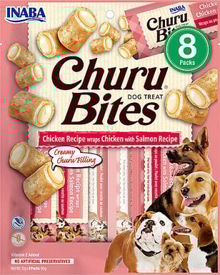 Inaba - Friandises Churu Bites Recette au Poulet et Saumon pour Chiens - 8x12g