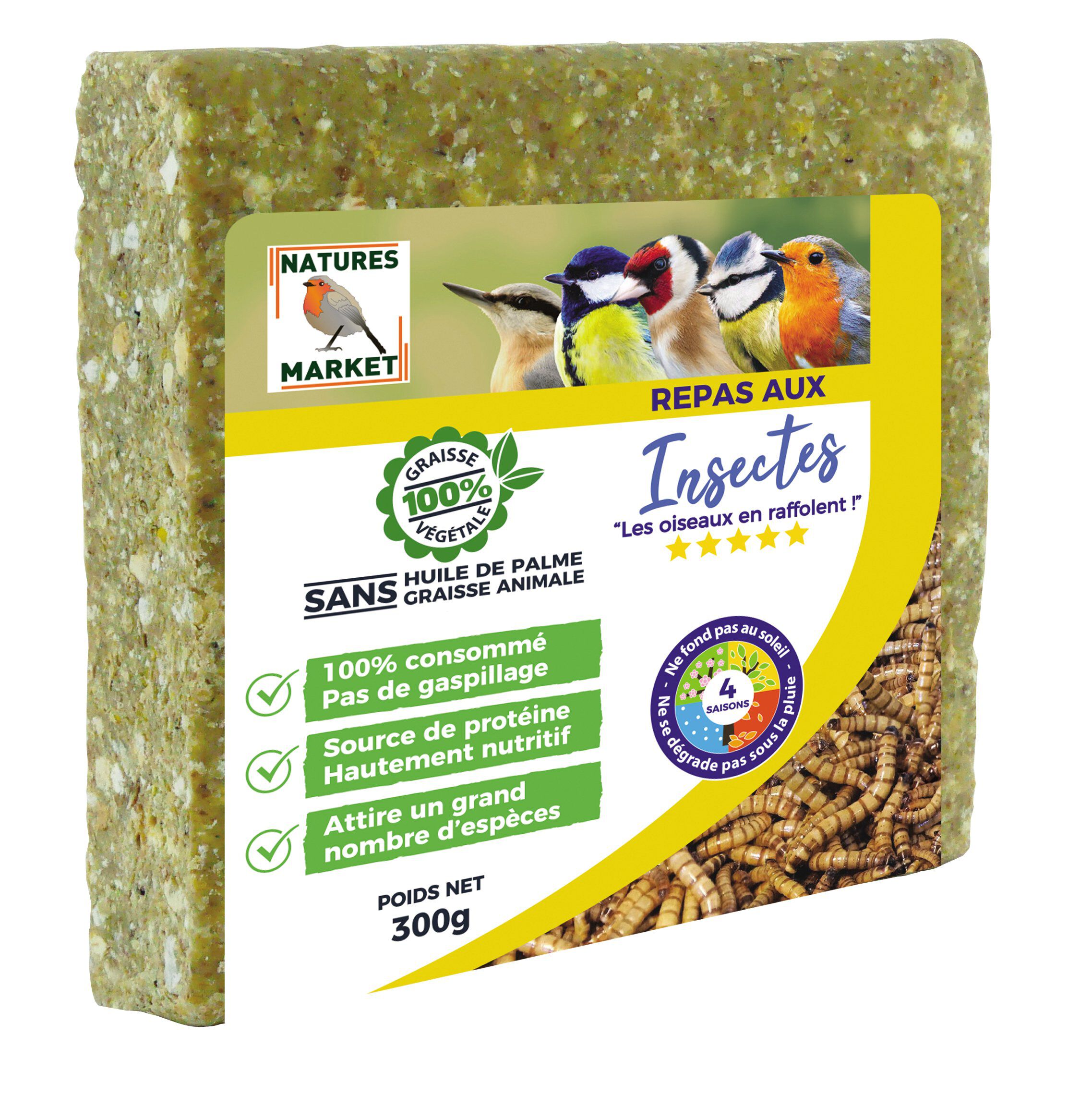 Natures Market - Graisse V&eacute;g&eacute;tale aux Insectes pour Oiseaux des Jardins - 300g Image num&eacute;ro 1