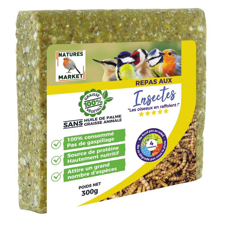 Natures Market - Graisse Végétale aux Insectes pour Oiseaux des Jardins - 300g Image numéro 1 Natures Market - Graisse Végétale aux Insectes pour Oiseaux des Jardins - 300g Image numéro 1