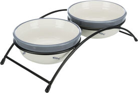 Trixie - Set gamelles, en céramique/métal, 2 × 0,3 l/ø 12 cm/26 × 7 × 14 cm, blanc/bleu-g