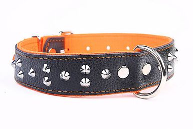 Yogipet - Collier Large Cuir Clouté pour Chien Orange