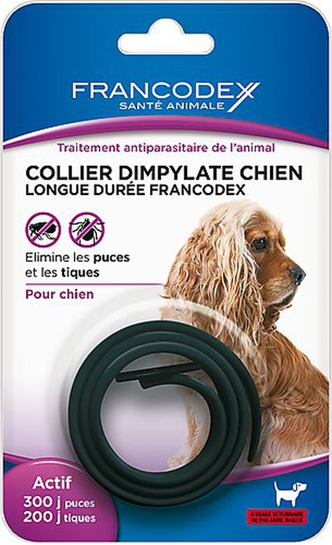 Francodex - Collier Dimpylate Élimine les Puces 300 Jours pour Chien - Noir Image numéro 1 Francodex - Collier Dimpylate Élimine les Puces 300 Jours pour Chien - Noir Image numéro 1