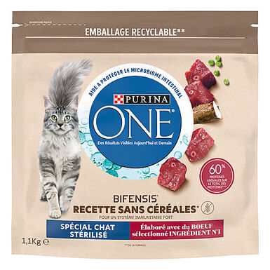 Purina One - Croquettes Adulte Sans Céréales Bœuf pour chats adultes - 1,1kg