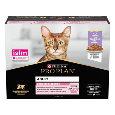 Pro Plan - Pochons Adulte Delicate Digestion Dinde en Sauce pour chat adulte - 10x85g