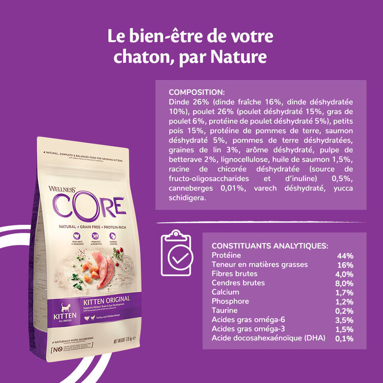 Wellness CORE - Croquettes Kitten Dinde et Poulet pour Chaton - 1,75Kg Image numéro 3 Wellness CORE - Croquettes Kitten Dinde et Poulet pour Chaton - 1,75Kg Image numéro 3