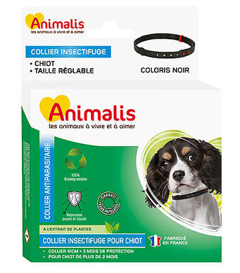 Animalis - Collier Antiparasitaire Noir pour Chiot - 41cm
