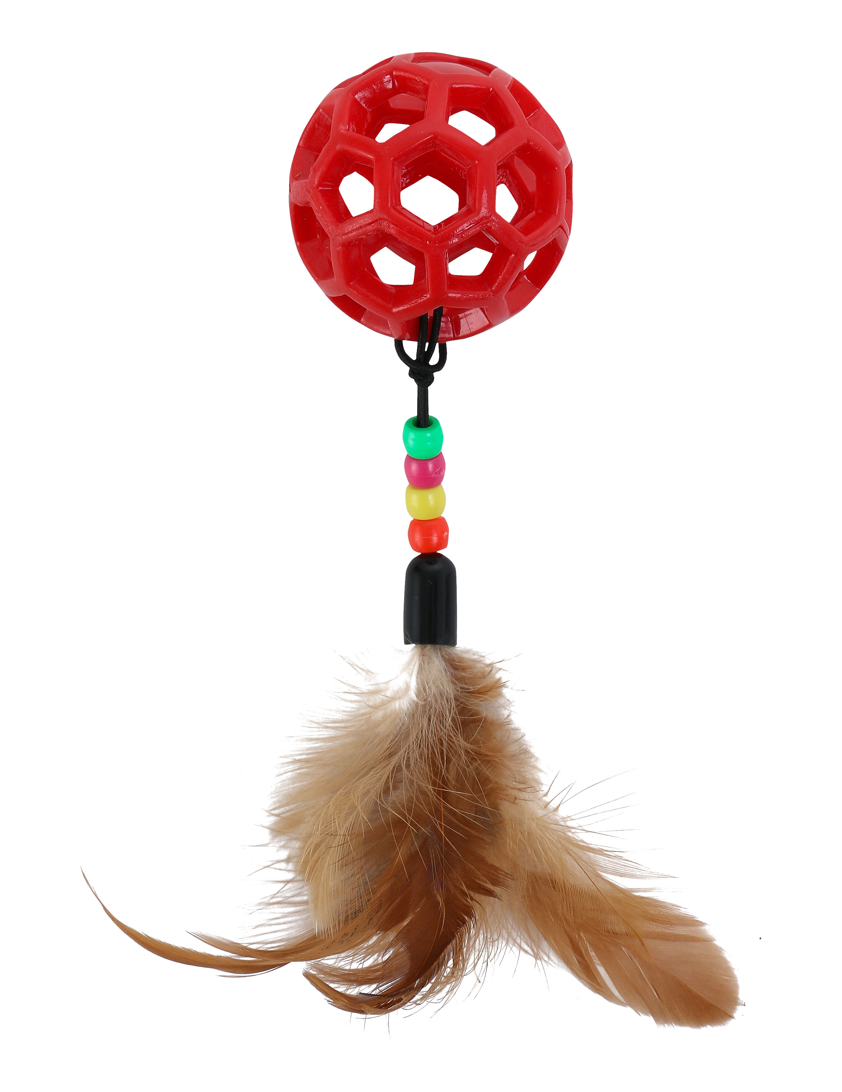 Wouapy - Jouet Balle Tpr Queue Perles Plumes pour Chats - 20cm Image num&eacute;ro 1