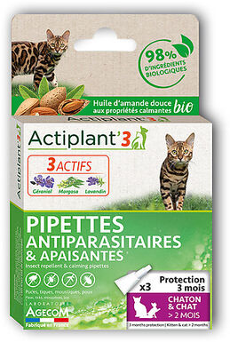 ActiPlant'3 - Pipettes Antiparasitaires et Apaisantes Bio pour Chat et Chaton - x3