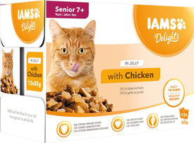 Iams - Boite Sachets Humides Delights Senior au Poulet en Gelée pour Chats - 12x85g