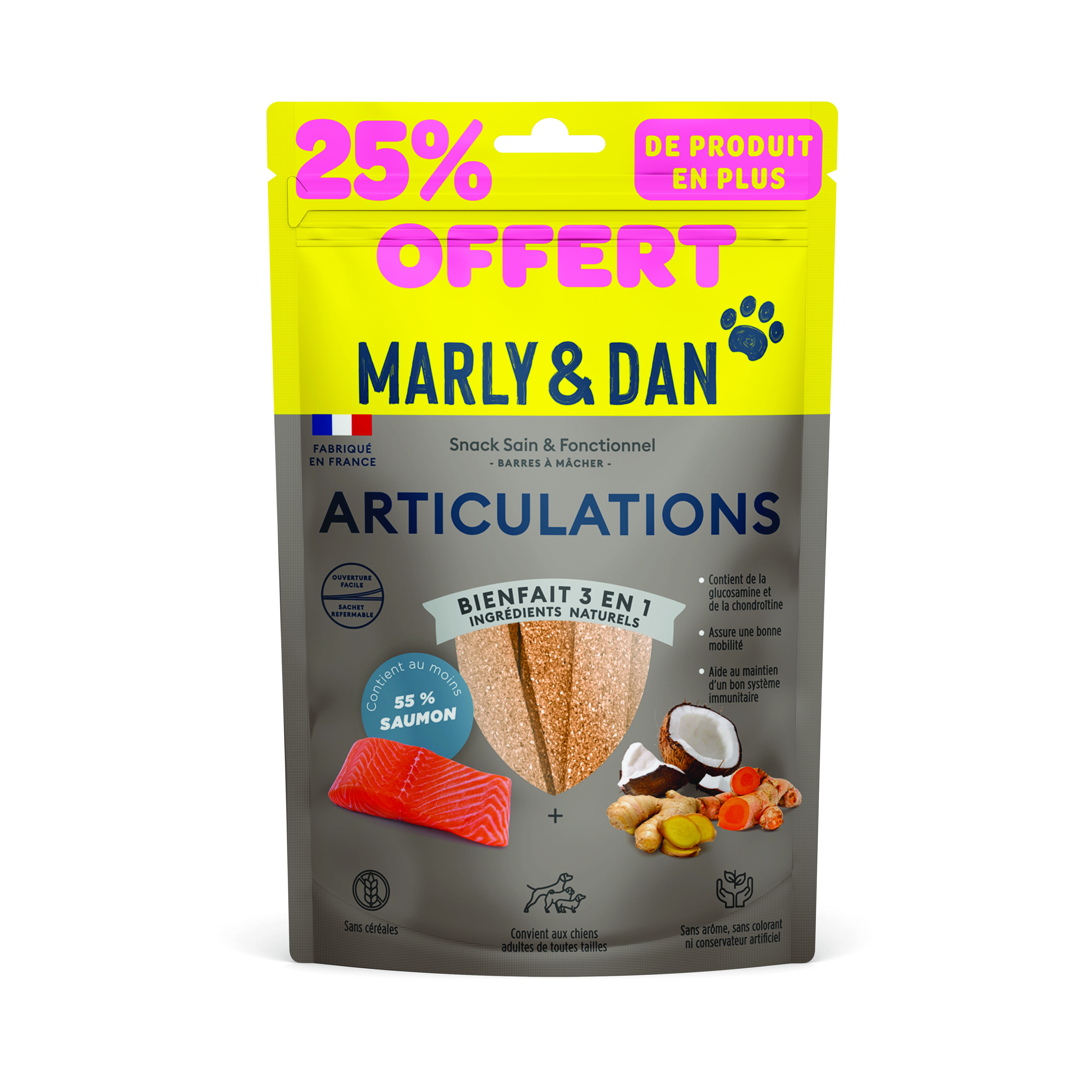 Marly & Dan - Friandises &agrave; M&acirc;cher Articulations au Saumon pour Chiens - 100g Image num&eacute;ro 1