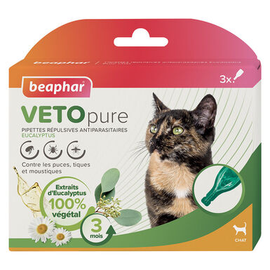 Beaphar - Pipettes Antiparasitaires VETOpure Eucalyptus pour Chats - 3x1ml