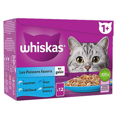 Whiskas - Sachets Fraîcheur en Gelée aux Poissons pour Chats - 12x85g