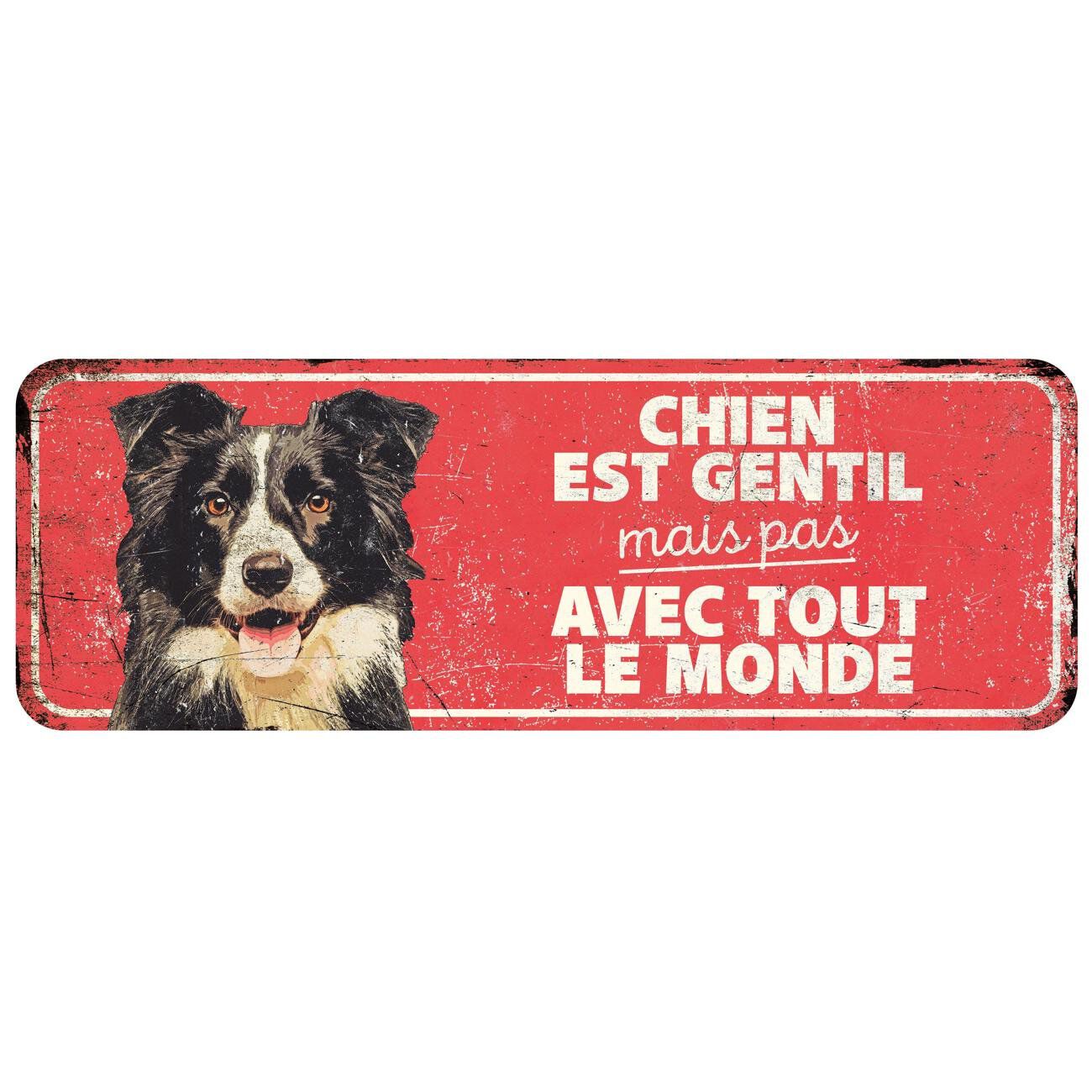 D&D - Panneau d'avertissement collie - 40 x 13 x 03 cm rouge Image num&eacute;ro 1