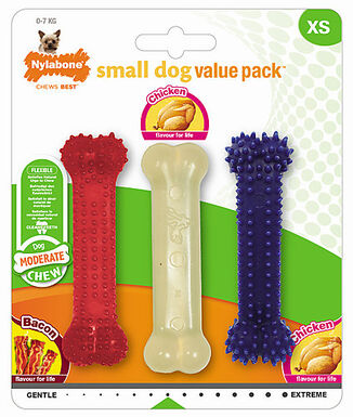 Nylabone - Jouet Os à Mâcher Small Dog XS Poulet Bacon pour Chiens - x3