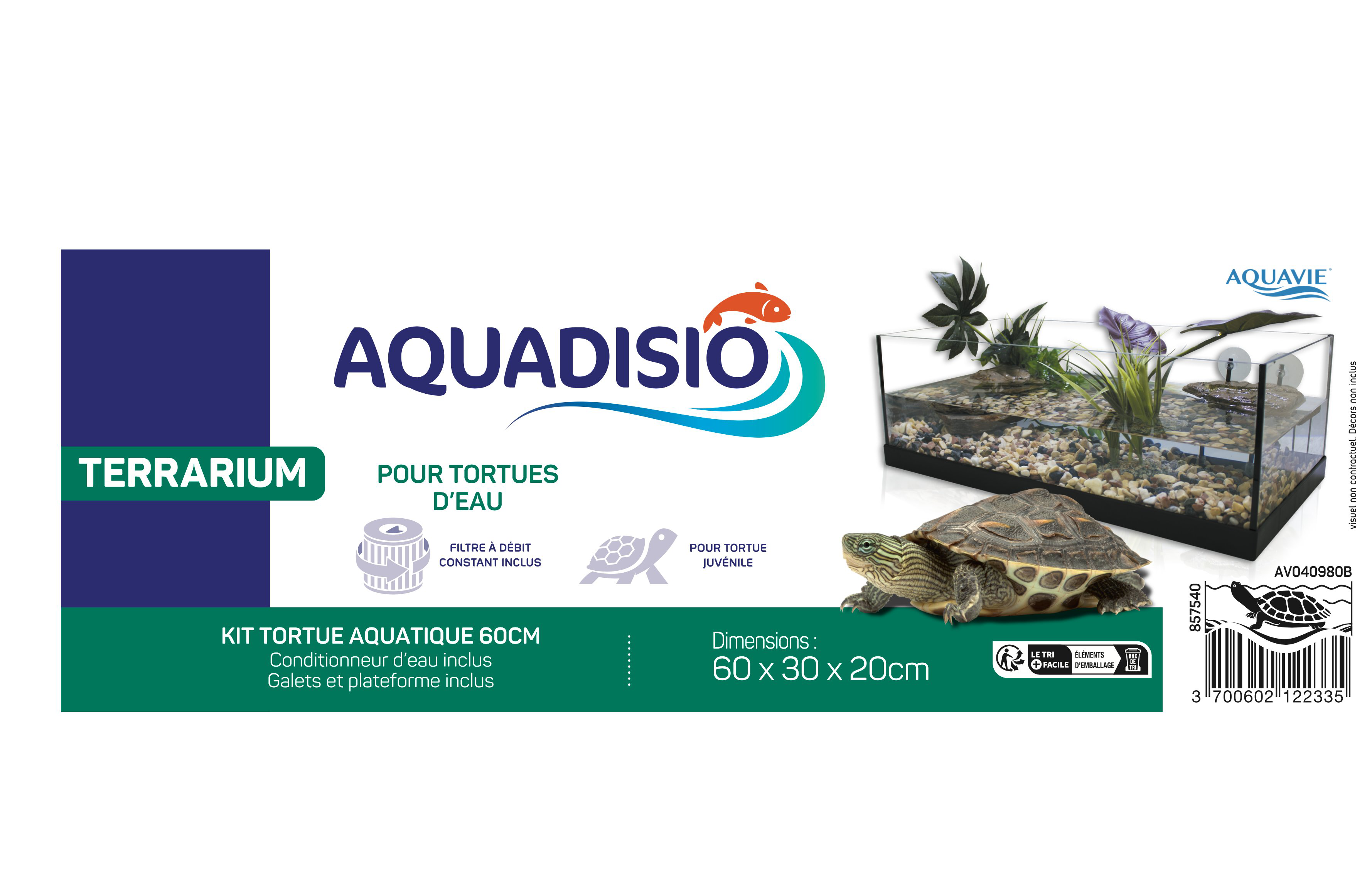 Aquadisio - Terrarium Kit Equip&eacute; pour Tortue Aquatique - 60cm Image num&eacute;ro 2