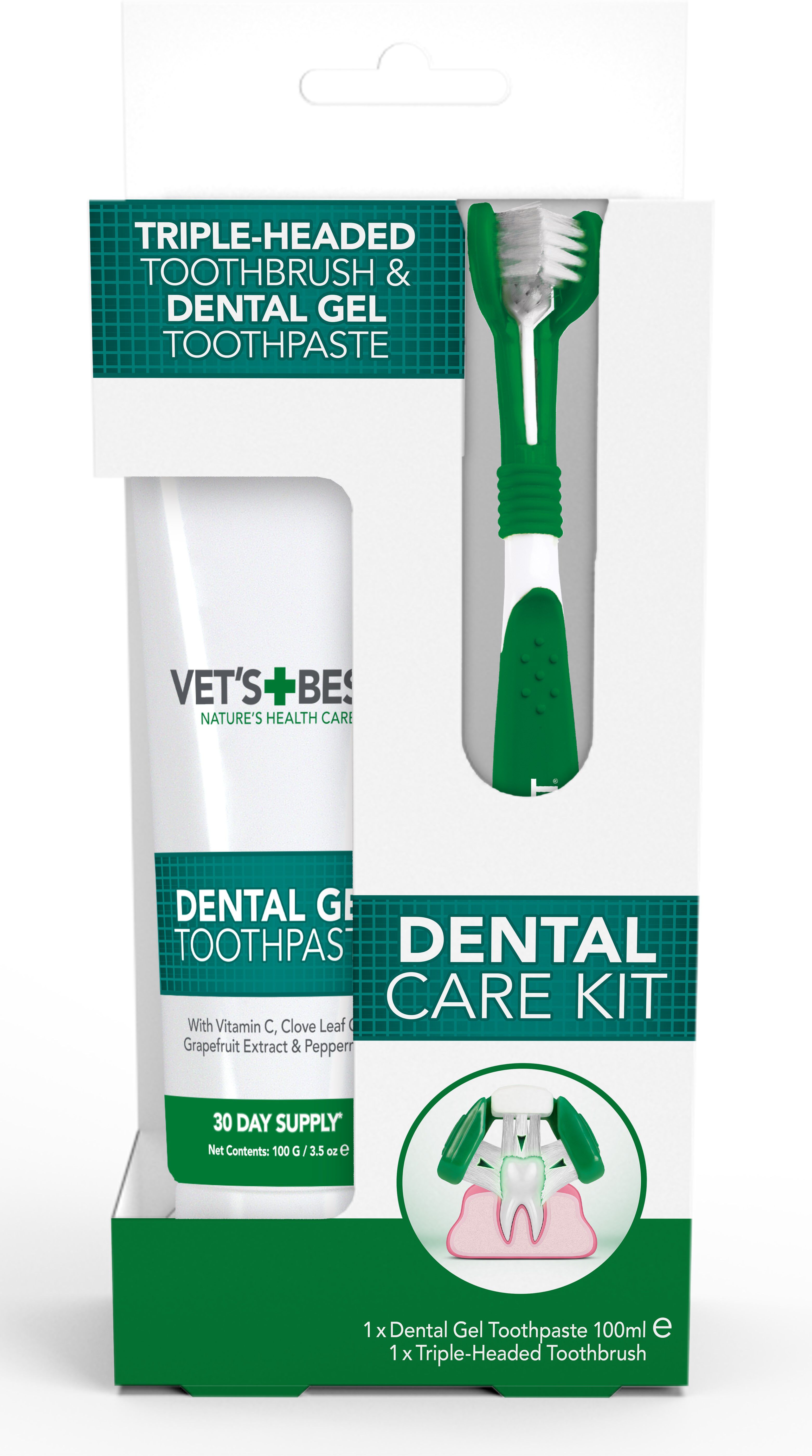 Vet's Best - Kit de Soins Dentaires Brosse &agrave; Dents + Dentifrice pour Chiens Image num&eacute;ro 1