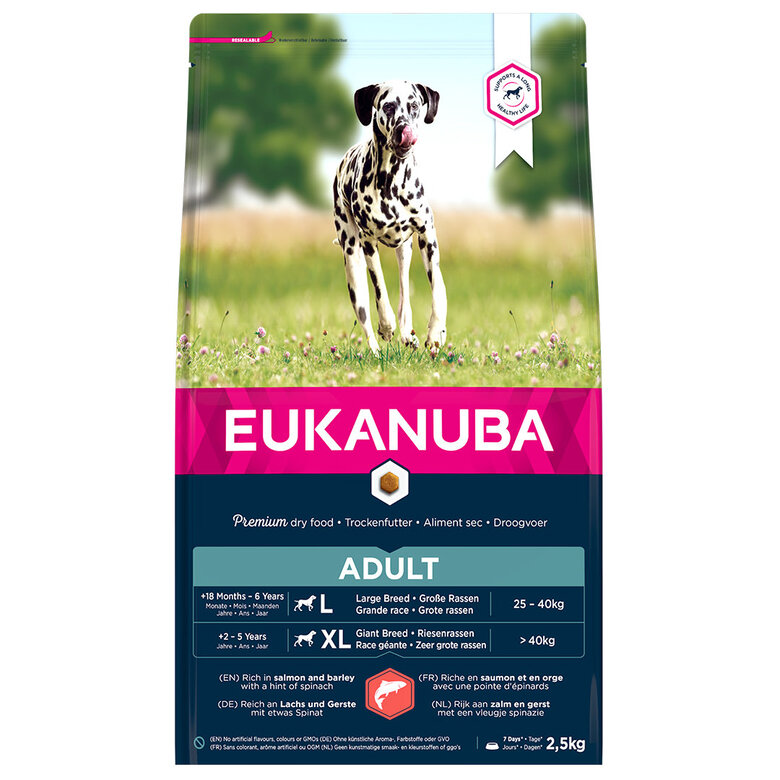 Eukanuba -  Croquettes Chien Adulte Pour Grande Race Saumon&Orge - 2,5kg Image numéro 1 Eukanuba -  Croquettes Chien Adulte Pour Grande Race Saumon&Orge - 2,5kg Image numéro 1