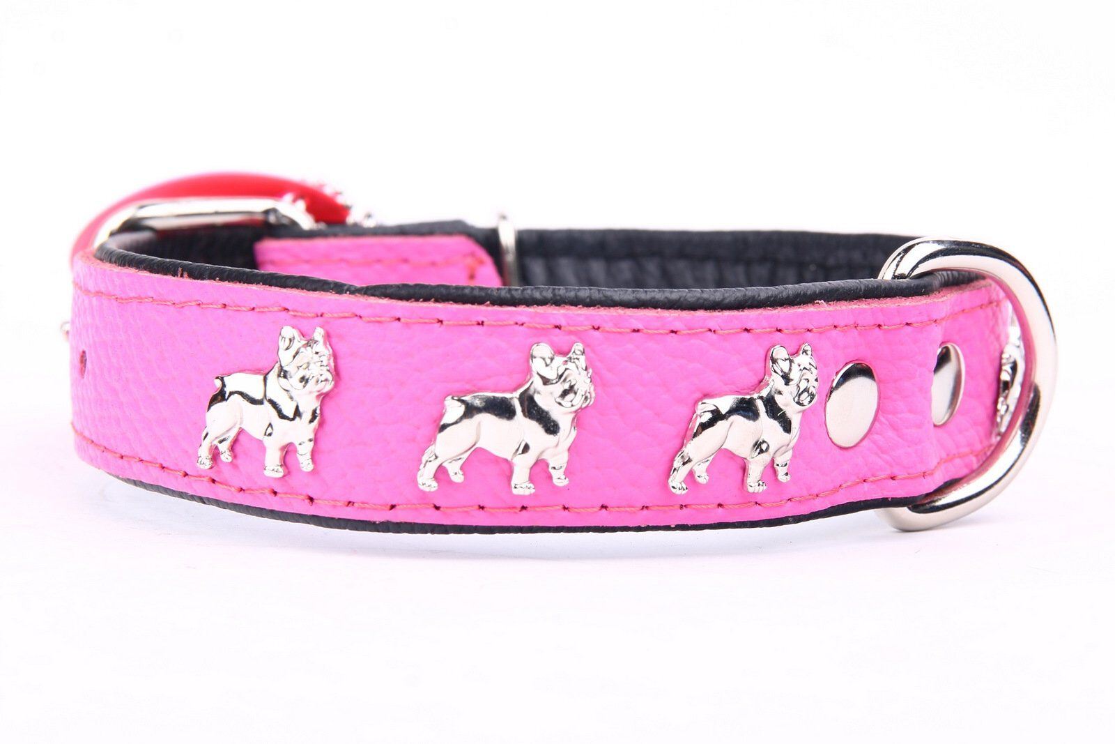 Yogipet - Collier Super Bouledogue Fran&ccedil;ais Cuir pour Chien Rose - T55 37/50cm Image num&eacute;ro 1