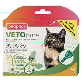 Beaphar - Pipettes Antiparasitaires VETOpure Eucalyptus pour Chats - 6x1ml dont 2 Gratuites