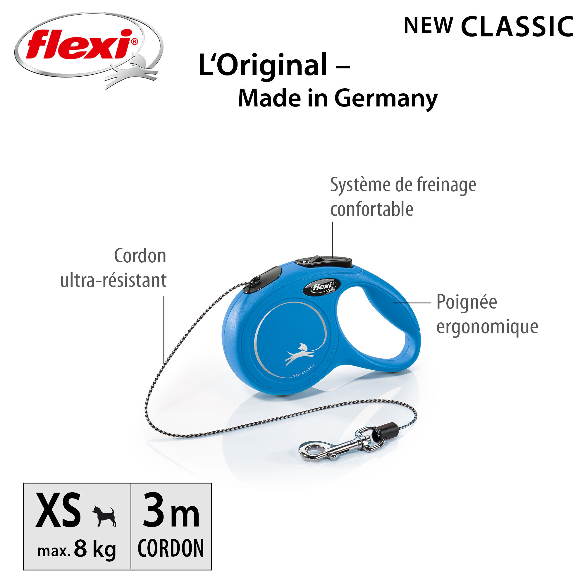Flexi - Laisse Classic Avec Cordon pour Chien  Bleu - XS 3m Image num&eacute;ro 6