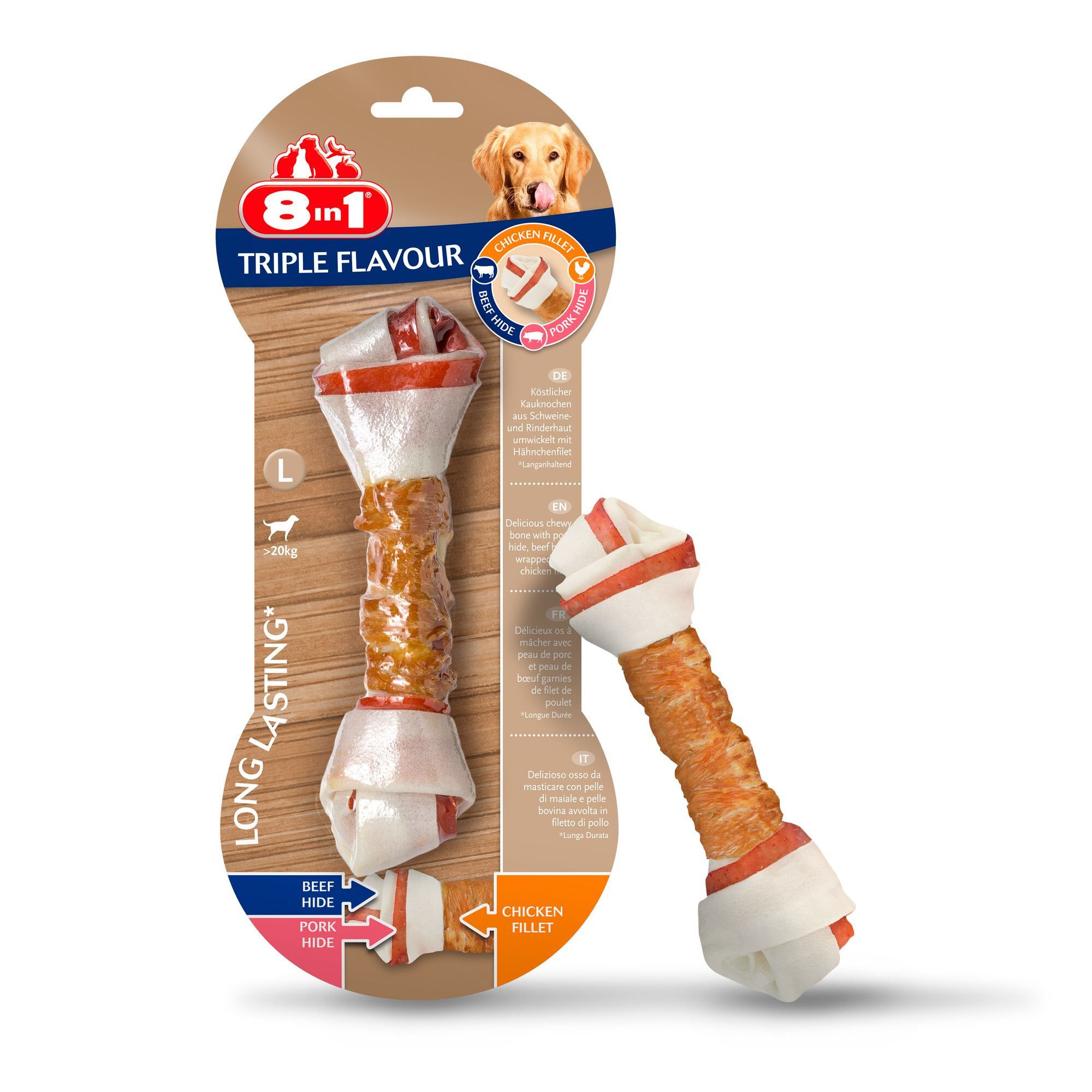 8in1 - Friandises Os &agrave; M&acirc;cher Triple Flavour pour Chien - L Image num&eacute;ro 1