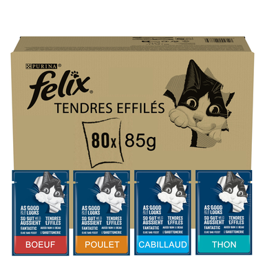 Felix - Sachets fraîcheur Tendres Effilés en Gelée Sélection Mixte pour chats - 80x85g