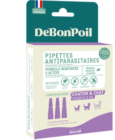 DeBonPoil - Pipettes Antiparasitaires et Apaisantes pour Chat et Chaton - x3