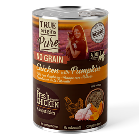 True Origins Pure - P&acirc;t&eacute;e au Poulet & Courge pour Chienss Adultes - 400g
