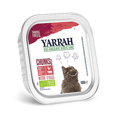 Yarrah - Bouchées Bio Sans Céréales Poulet et Bœuf pour Chats - 100g