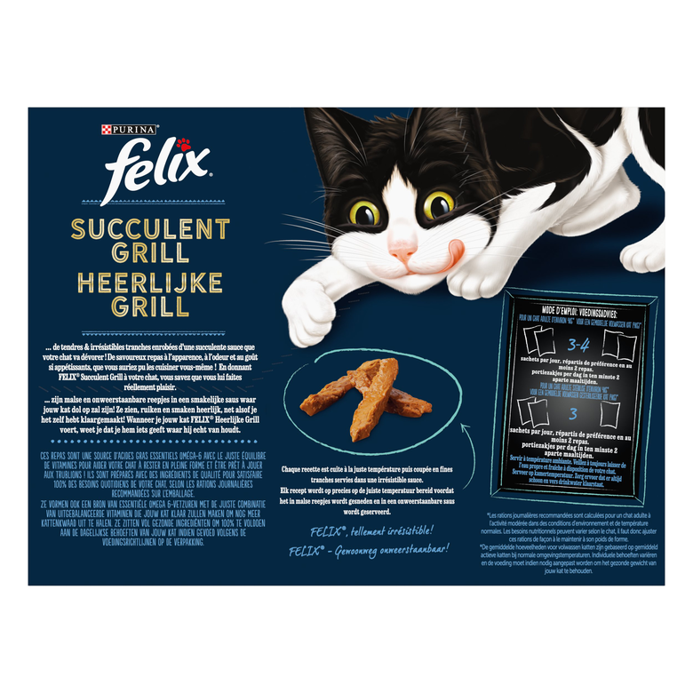 FELIX - Pochons Succulent Grill Selection de Poissons en Sauce pour chats adultes - 12X80g image number null
