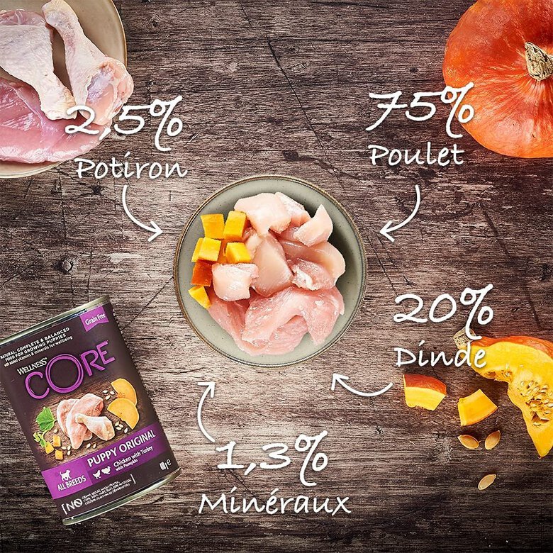 Wellness CORE - Repas Complet Puppy 95% de Poulet et Dinde pour Chiot - 400g Image numéro 6 Wellness CORE - Repas Complet Puppy 95% de Poulet et Dinde pour Chiot - 400g Image numéro 6