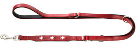 Hunter - Laisse Réglable Swiss en Cuir de Bœuf Rouge/ Noir - 1,8x200cm