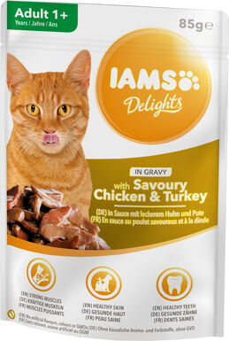 Iams -  Sachet Humide Delights Poulet et Dinde en Sauce pour Chats - 85g
