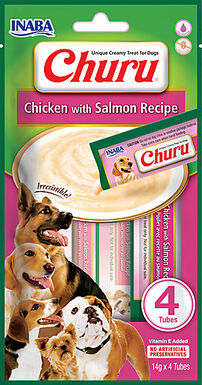 Inaba - Friandises Churu Recette au Poulet et Saumon pour Chiens - 4x14g