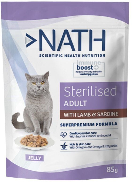 Nath - P&acirc;t&eacute;e Jelly Immune boost+ Sterilised Agneau Sardine pour Chats - 85g Image num&eacute;ro 1