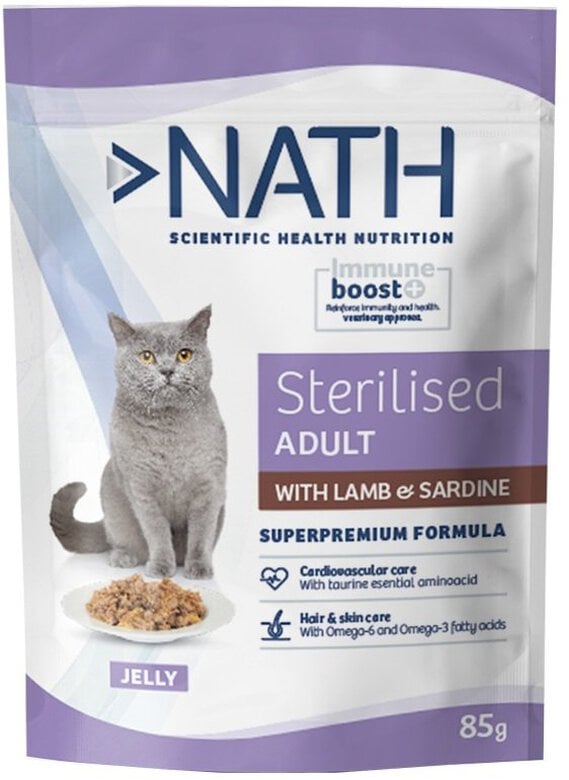 Nath - Pâtée Jelly Immune boost+ Sterilised Agneau Sardine pour Chats - 85g Image numéro 1 Nath - Pâtée Jelly Immune boost+ Sterilised Agneau Sardine pour Chats - 85g Image numéro 1
