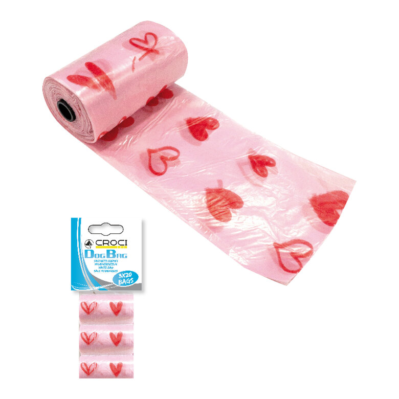 Croci - Sacs Ramasse-crottes Hearts pour Chiens - 3x20 pcs Image numéro 1 Croci - Sacs Ramasse-crottes Hearts pour Chiens - 3x20 pcs Image numéro 1