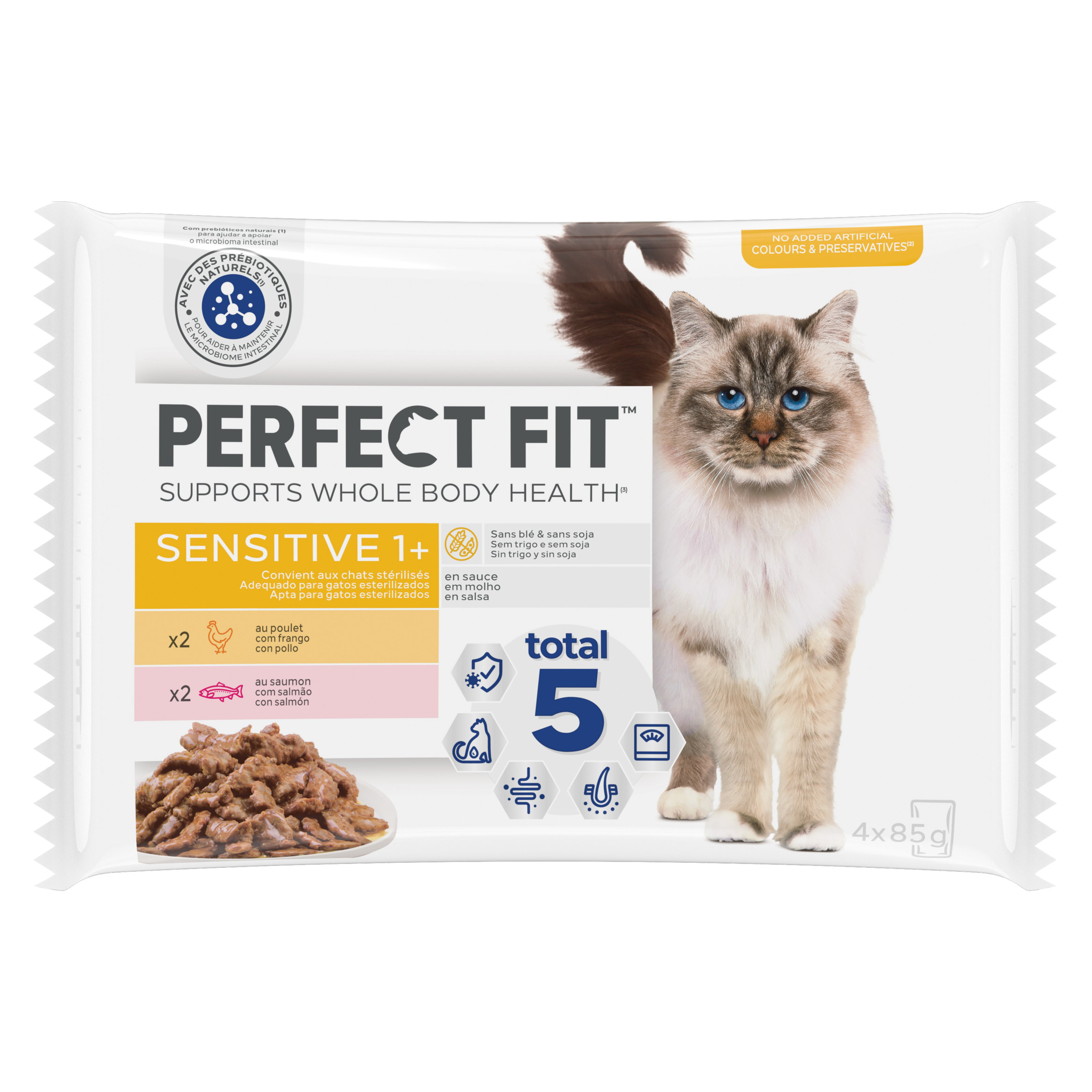 Perfect Fit - Sachets fra&icirc;cheur Sensitive St&eacute;rilis&eacute;  en sauce 2 vari&eacute;t&eacute;s pour chats - 4x85g Image num&eacute;ro 1