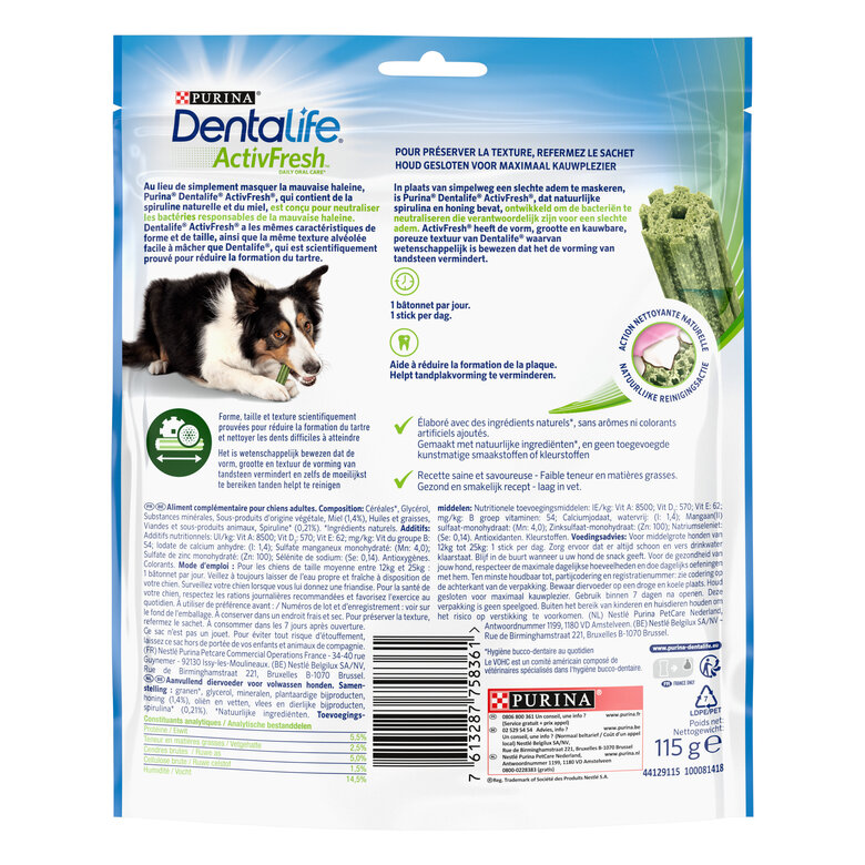 DENTALIFE - Friandises à mâcher ACTIVFRESH bucco-dentaire pour Chiens Moyens - 115g Image numéro 2 DENTALIFE - Friandises à mâcher ACTIVFRESH bucco-dentaire pour Chiens Moyens - 115g Image numéro 2