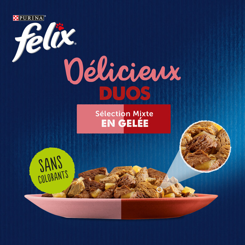 FELIX - Sachets fraîcheurs Délicieux Duos en Gelée Mixte Boeuf poulet Poisson pour Chats- 24x85g image number null