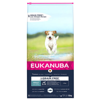 Eukanuba -  Croquettes Chien Adulte Sans Céréales Petites et Moyennes Races Riche en Poissons 12kg