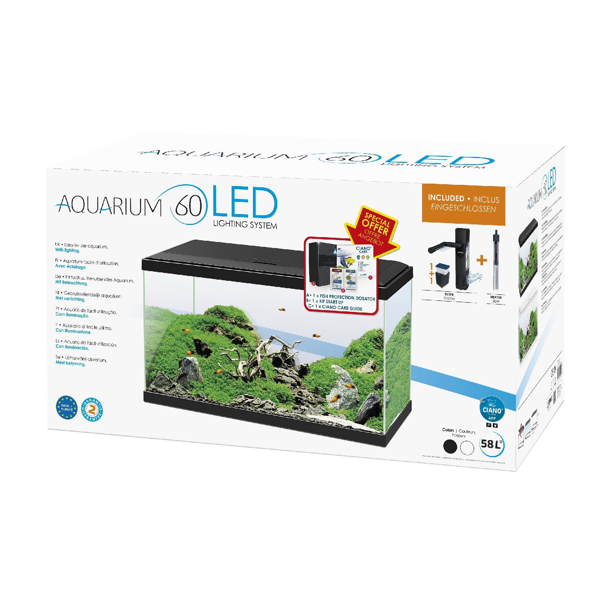 Ciano - Aquarium 60 LED - Blanc - 60X30X33,5CM Image num&eacute;ro 4