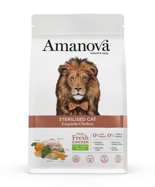 Amanova - Croquettes Sterilised au Poulet pour Chats - 6Kg