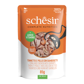Schesir - Sachet en Gel&eacute;e Complete Nutrition Thon Poulet avec Crevettes pour Chats - 85g