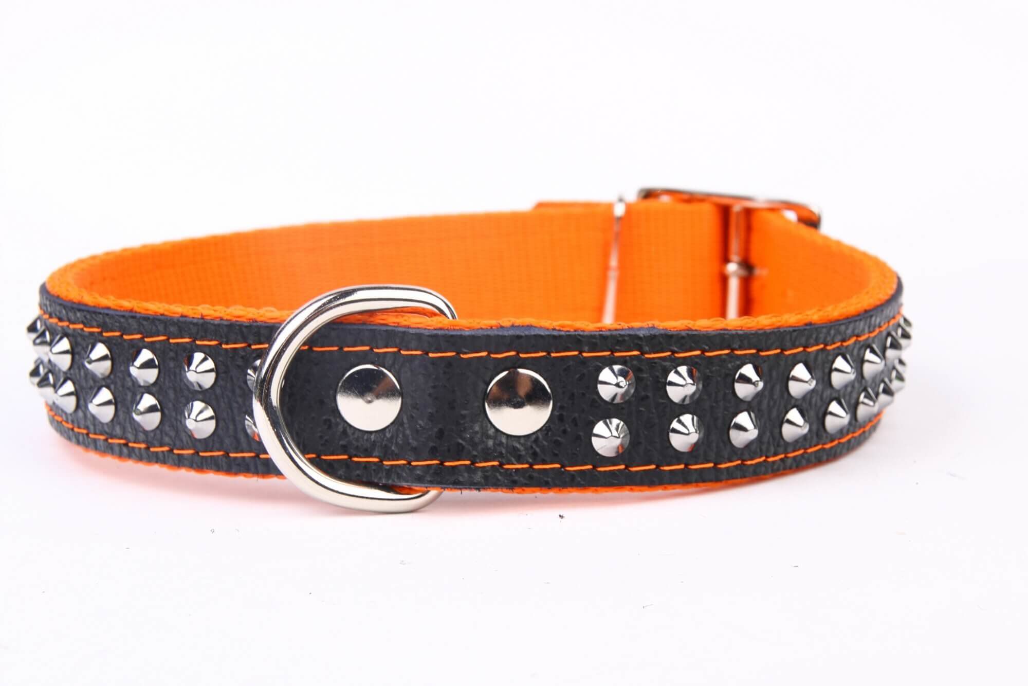 Yogipet - Collier Cuir Nylon Studs Orange pour Chien - T63 49/58cm Image num&eacute;ro 1