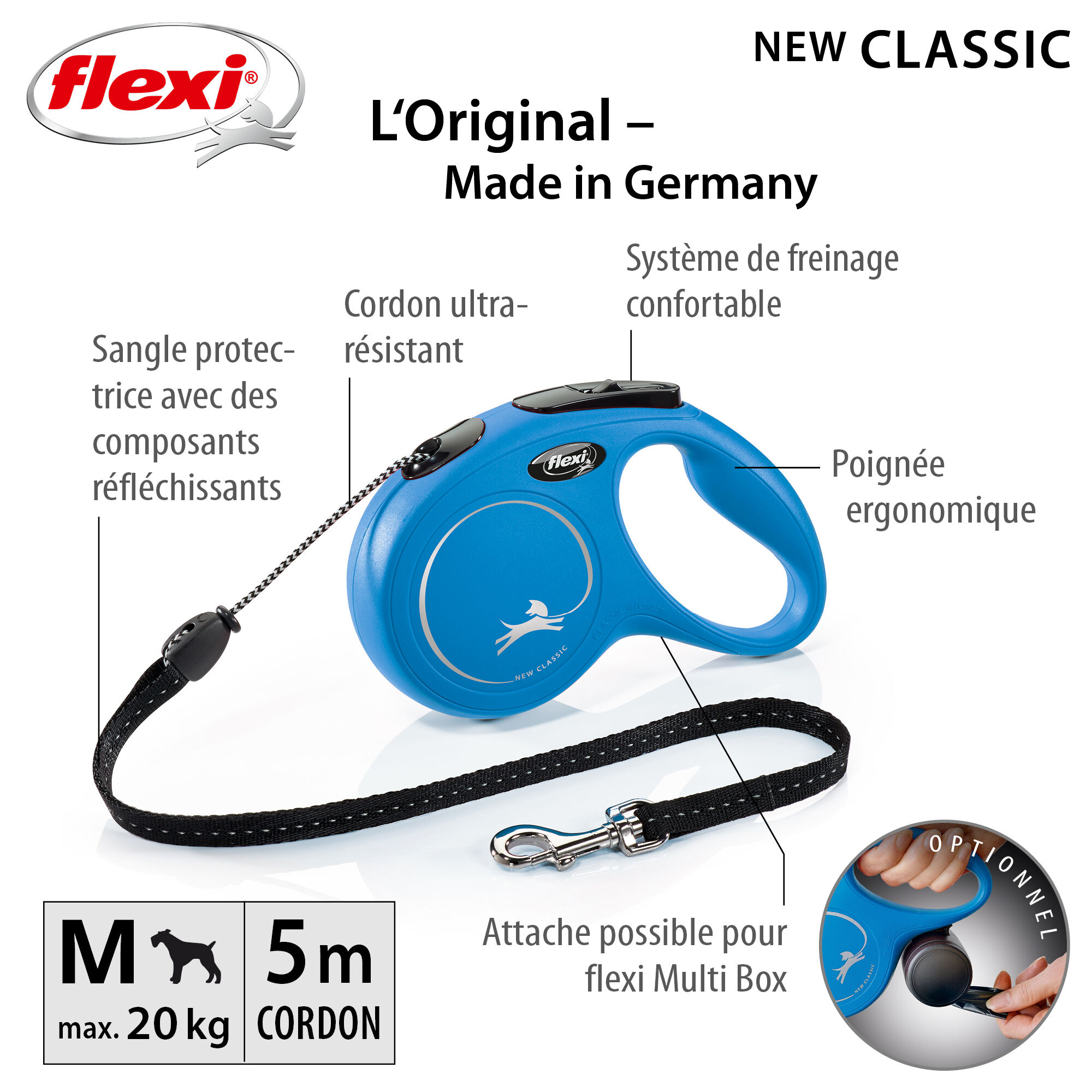 Flexi - Laisse Classic Avec Cordon pour Chien Bleu - M 5m Image num&eacute;ro 4