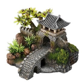 Aquadella - Décoration Pont-Levis avec Plantes pour Aquarium - 14,3cm